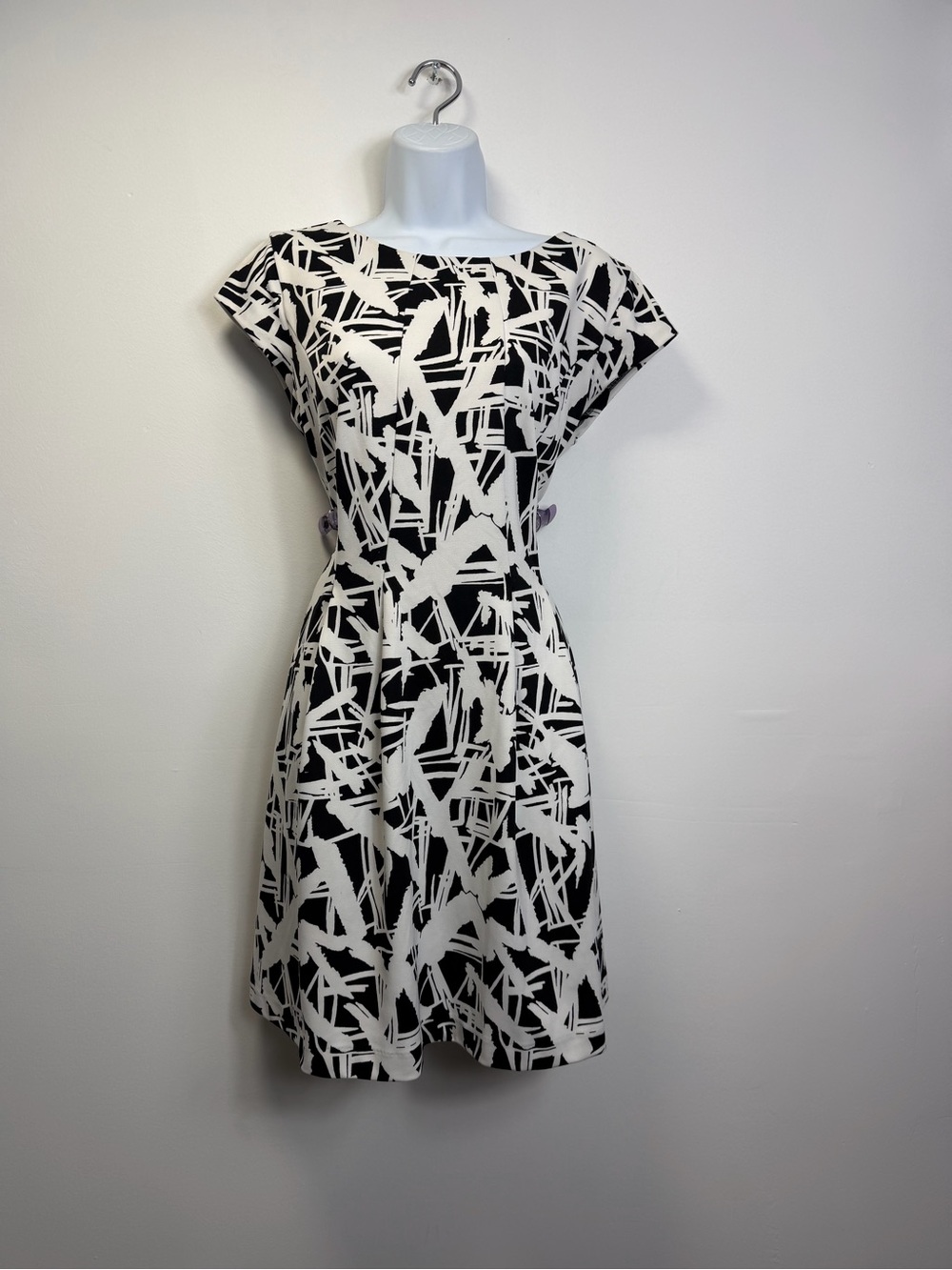 Michael Kors Black and White Abstract Fit-and-Flare Mini Dress